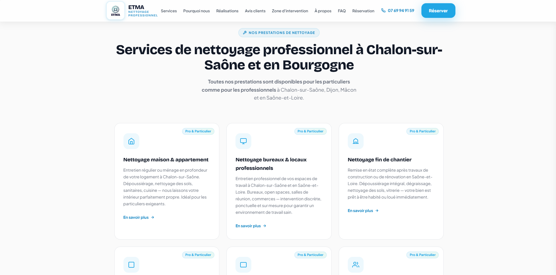 Section services du site ETMA Nettoyage